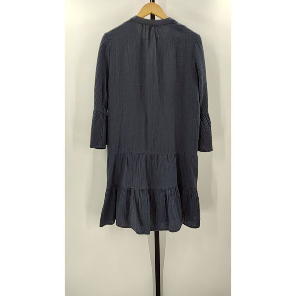 Quince 100% Organic Cotton Gauze Long Sleeve Tiered Mini Dress Indigo Blue S - Picture 3 of 4
